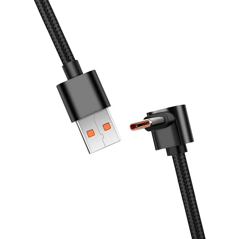 90 Degrees Braid 0.25m/0.5m/1m/2m Quick Charger Elbow USB A to Type C Cord PD Cable For iPhone Samsung Xiaomi Charging Cord Wire Qme
