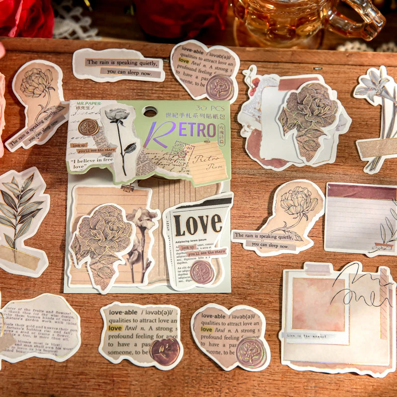 Retro Literary Journal Sticker Pack, Junk Journal Base Decor Stickers, Border Embellishments for Gift Wrapping Decoration Qme