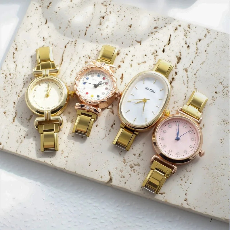 Design Colorful Gems High Quality Women's Stainless Steel Round Oval Watch Bracelet Bangle For Friend Birthday DIY Jewelry Gifts Qme