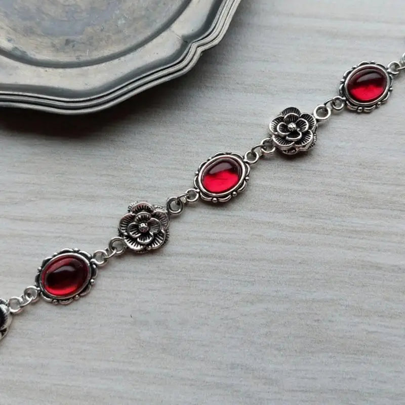 Unique Red Artificial Gemstones Bracelet Niche Unique Gothic Floral Bracelet Exquisite Adjustable Chain Bracelets Jewelry Gifts Qme
