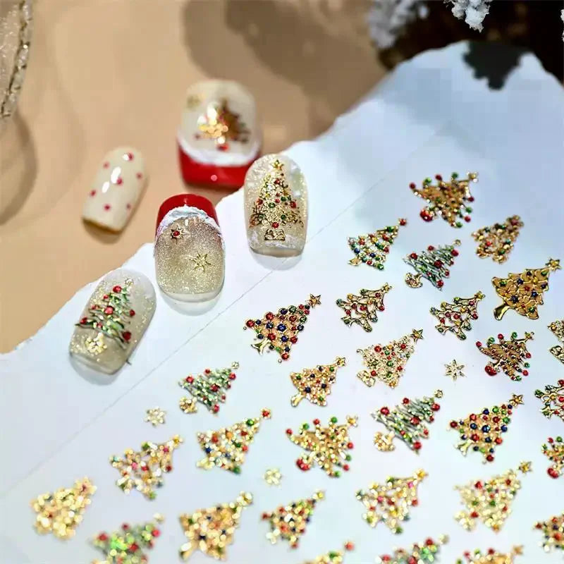 Cute Christmas Crystal Ball Colored Lights Tree Nail Art Print Qme