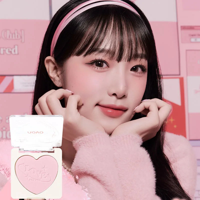 Heart-Shaped Korean style Powder Blush, Soft Matte Finish with Subtle Shimmer, Blendable & Buildable, Lightweight & Long-Lasting Qme