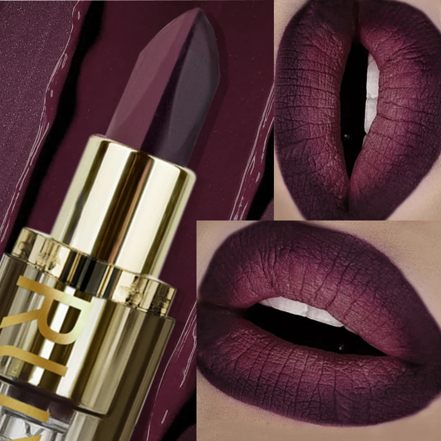 Two-tone Waterproof Velvet Nude Lipstick Sexy Purple Brown Pigments Qme