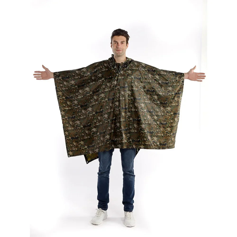 Multifunctional 3 in 1 Backpack Rain Cover Rain Poncho Waterproof Motorcycle Outdoor Hiking Awning Camping Tent Mat Qme Digital Camo