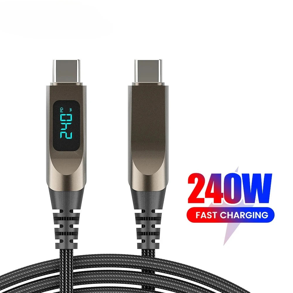 240W 5A Type C to Type C PD Braided Nylon Data Cord USB C to C Digital Display Fast Charging Cable for iPhone 16 Samsung Xiaomi Qme