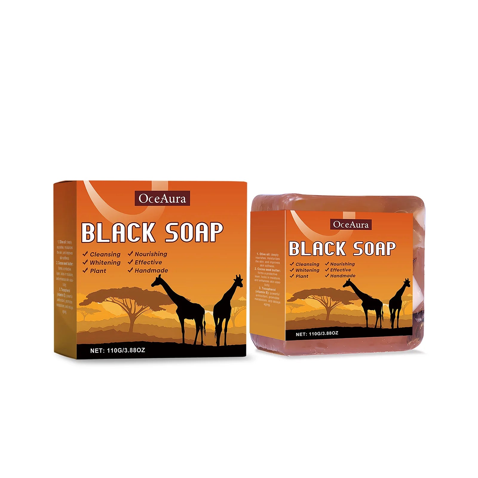 African Black Soap For Nourishing Brightening Skin Gentle Cleansing Exfoliator Reduce Pigmentation Lightening Body Bath Soap Bar Qme 110g Boxed