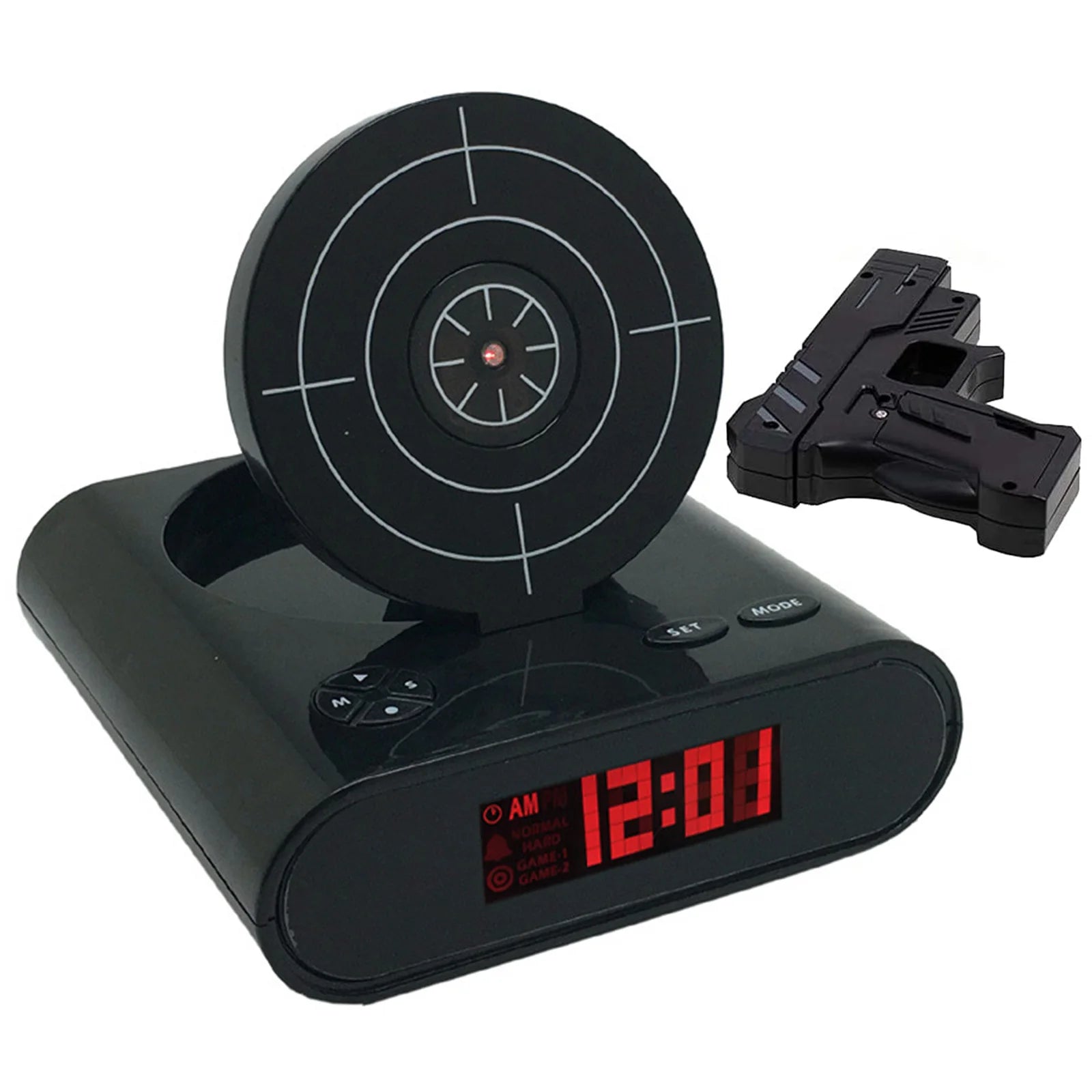 Target Alarm Clock with Gun & LED Display Personalized Wake Shot Alarm Clock Ringtones Customization for Home Office Living Room Qme black