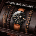 Relógio de quartzo de couro para homens, pulseiras vintage sem caixa, mostrador árabe, moda comercial, 4 pcs/set Qme brown