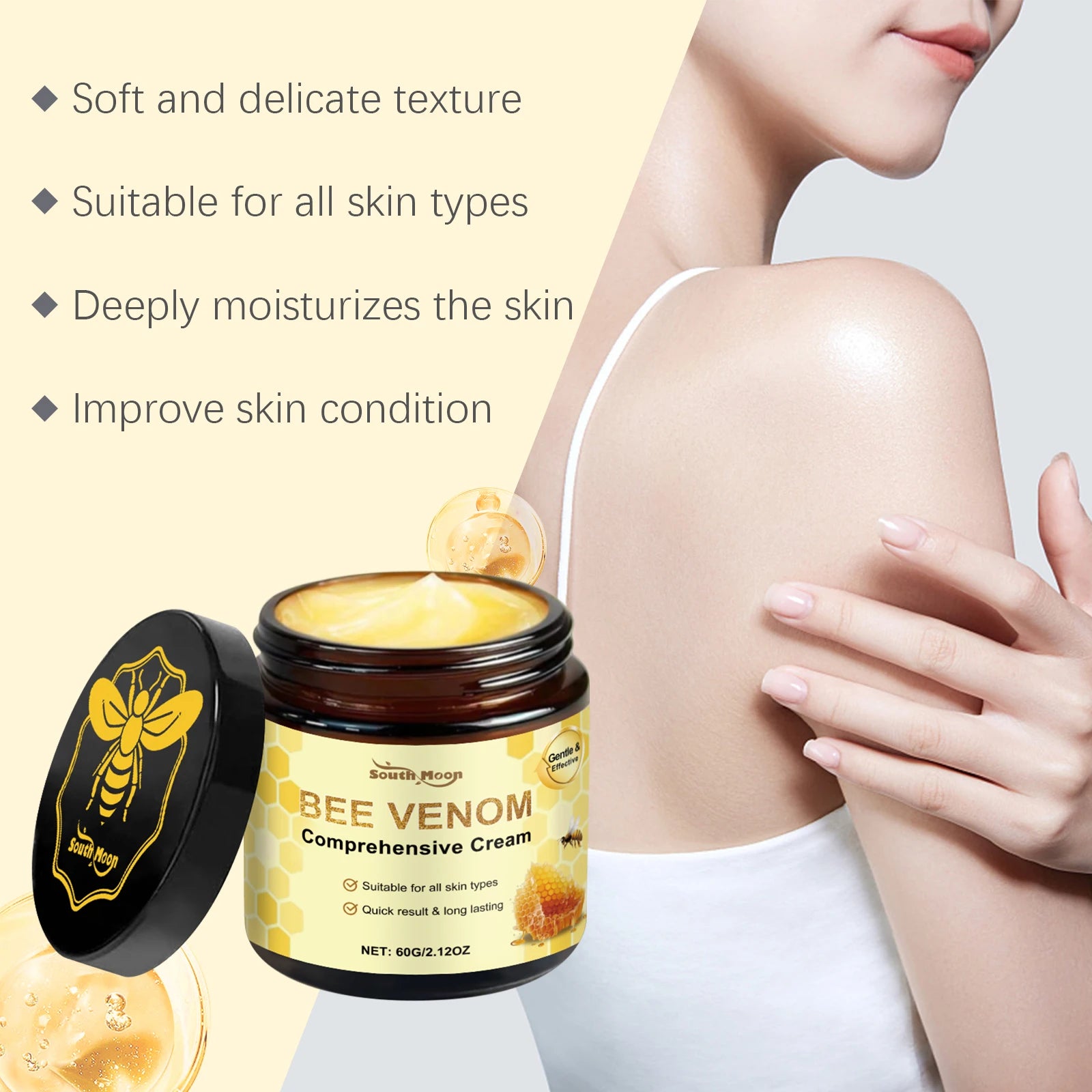 Bee Venom Skin Moisturizer Nourish Dryness Skin Anti Cellulite Firming Brightening Smoothing Body & Face Care Creams Non-Greasy Qme