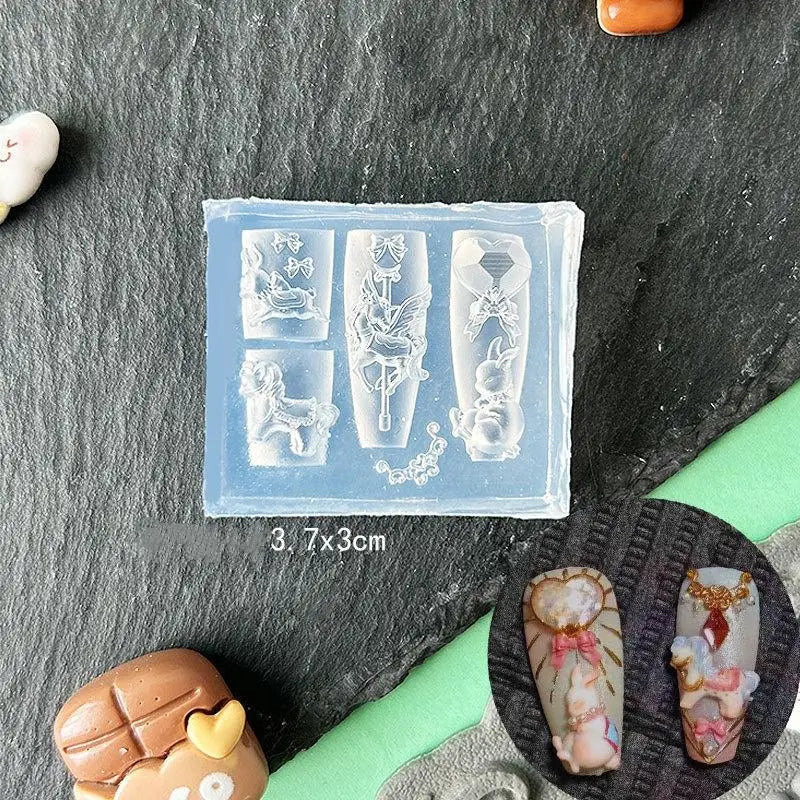3D Floral Bow Design Manicure Decor Tools Silicone Nail Mold Stamping Qme A2