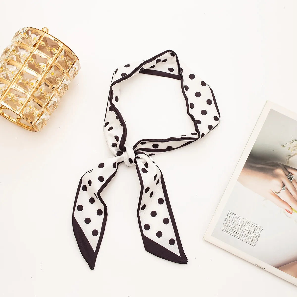 Skinny Scarf Hair Small Women Simple Handle Ribbon Fashion Printing Qme Gold
