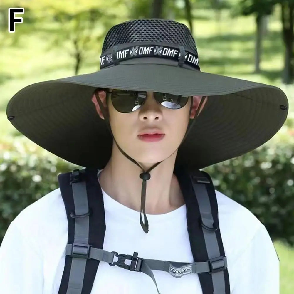 Summer Large Sun Hat Men Women Breathable Fishing Caps Sun UV Protection Mesh Fisherman Hat Hiking Outdoor Beach Cap Qme Military Green