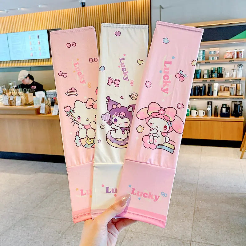 Hello Kitty Kuromi Sun Protection Arm Sleeves—Breathable Cooling Arm Sleeves for Students—UV-Protective Cooling Silk Arm Sleeves Qme 29