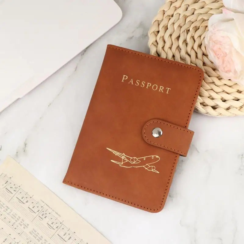 Airplane Embossed PU Leather Passport Holder Snap Button Anti-fouling Qme