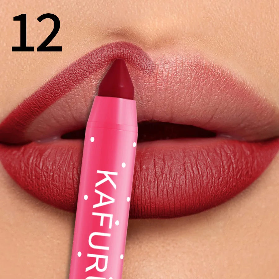 15 Colors Lipstick Pencil Waterproof Sexy Red Matte Contour Tint Qme 12