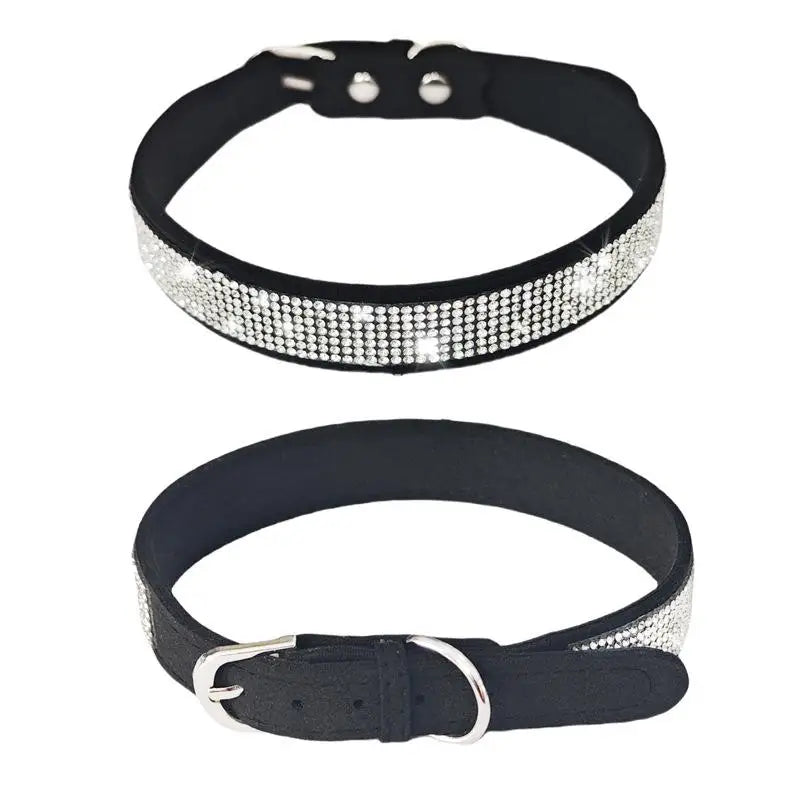 Crystal Dog Collar Comfortable Glitter Dog Collars Zinc Alloy Buckle Collar For Small Dogs Cats Qme Black