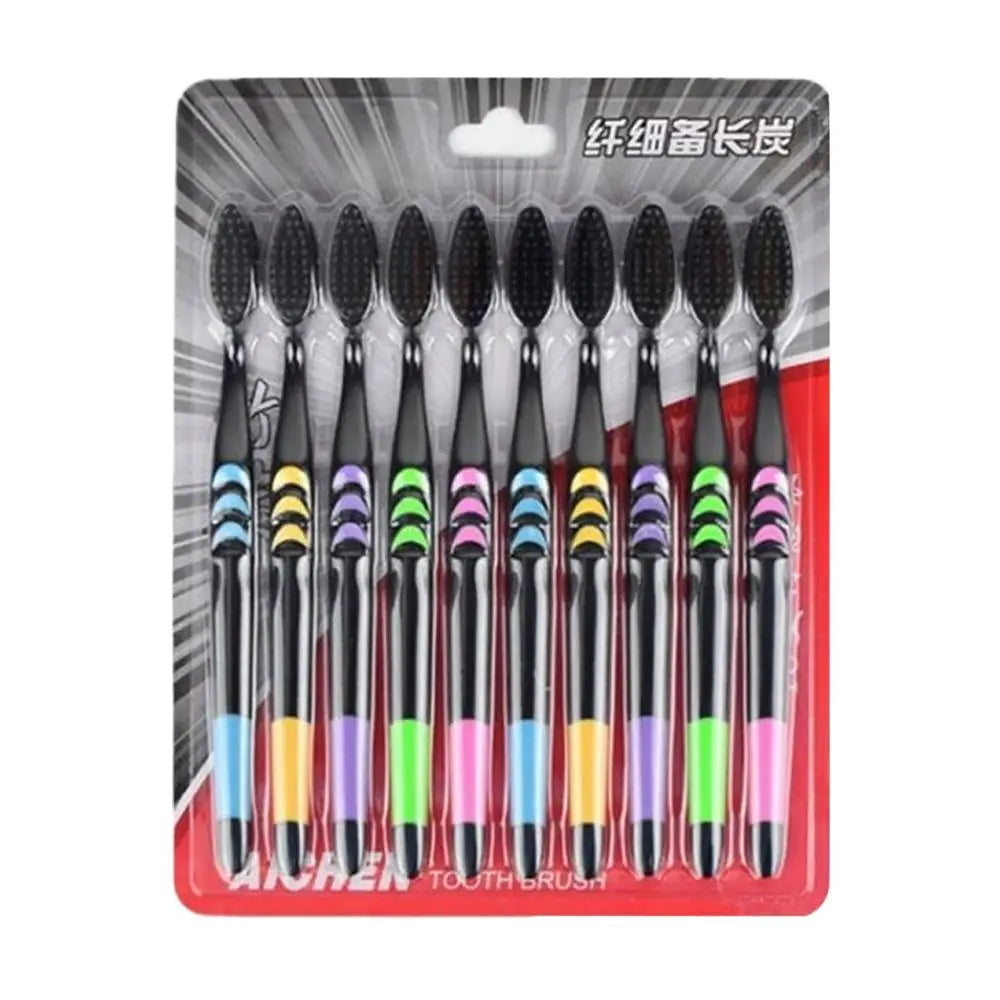 10 Count Soft Toothbrushes Adults Black Charcoal Ultra Sensitive Gums Qme black