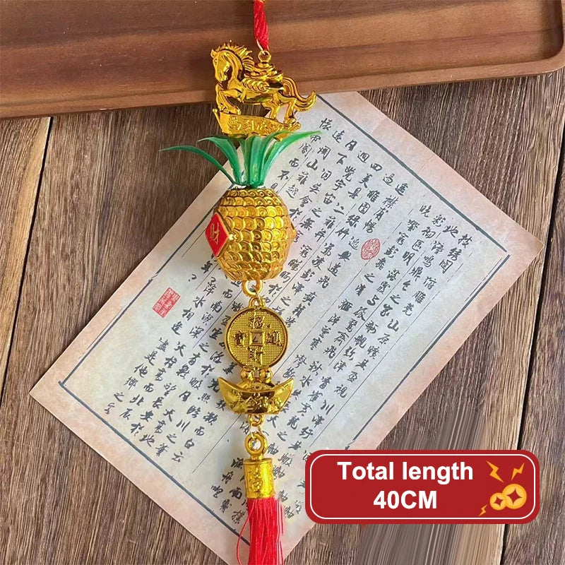 Chinese Year 2026 Celebration Decor Horse Red Gold Pineapple Hanging Qme A12