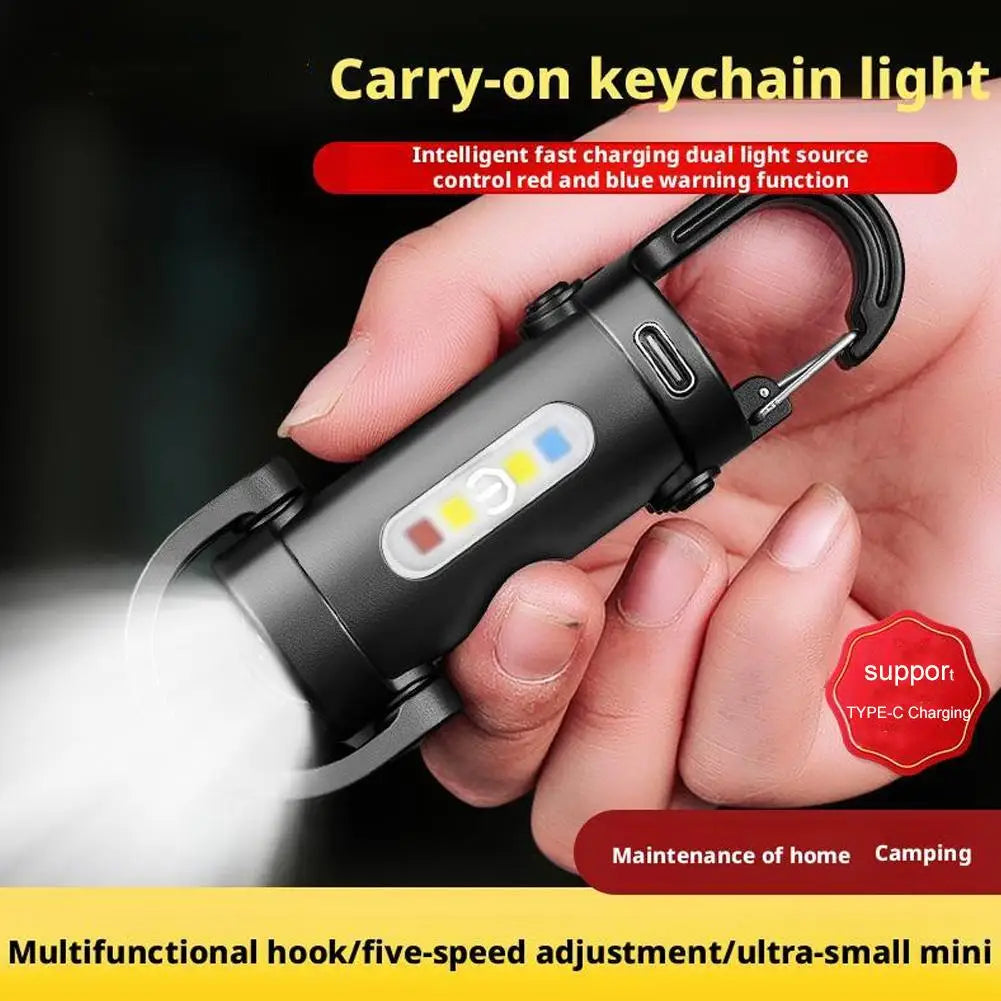Powerful Mini COB LED Keychain Flashlight USB Rechargeable Hanging Work Light Waterproof Keyring Camping Walking Pocket Lamp ﻿ Qme