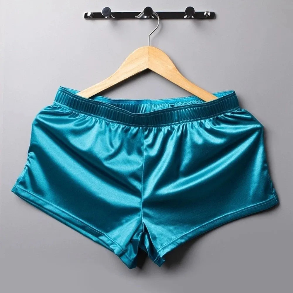Lounge Bottoms Ice Silk Satin Boxer Shorts Casual Loose Male Panties Qme Blue M