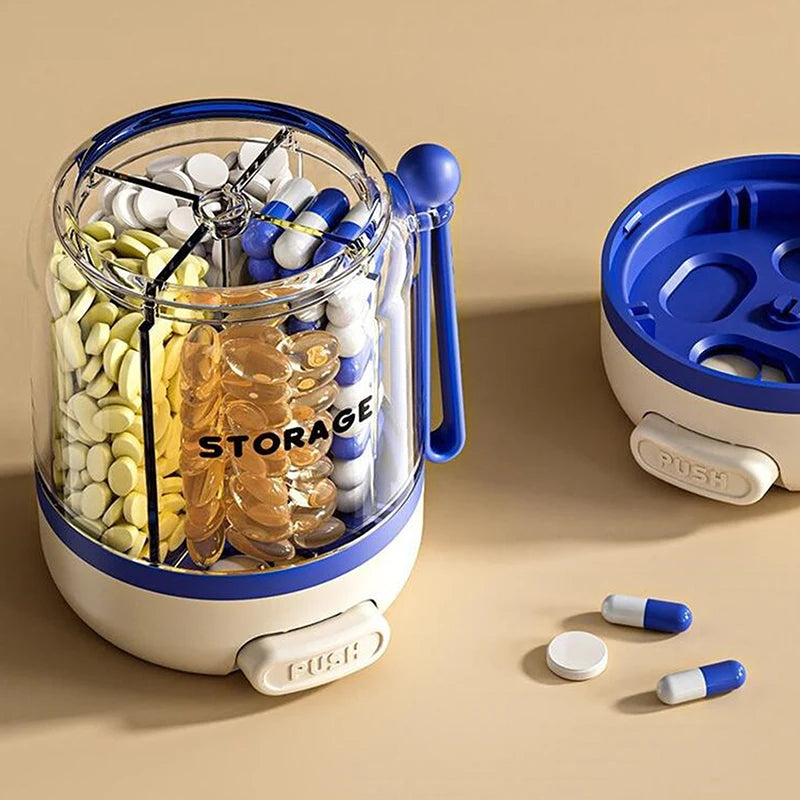 4-Compartment Round Pill Organizer Portable Daily Medicine Case Qme