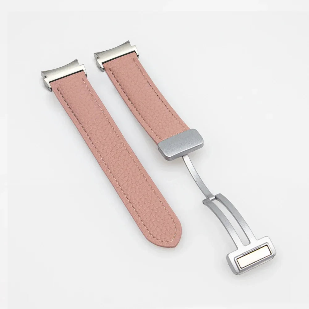 No Gaps Leather Band for Samsung Galaxy Watch 6 5 4 40mm 44mm 4/6Classic 46mm 42 43 47mm 5 Pro 45mm Magnetic Buckle Watch Strap Qme