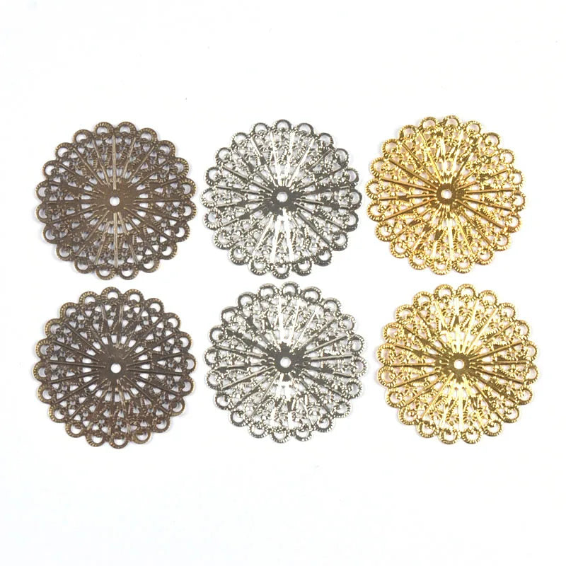 10Pcs 43x43mm Mixed Round Metal Crafts Flower Filigree Wraps Connectors For Jewelry Making Scrapbook Findings DIY Home Decor Qme