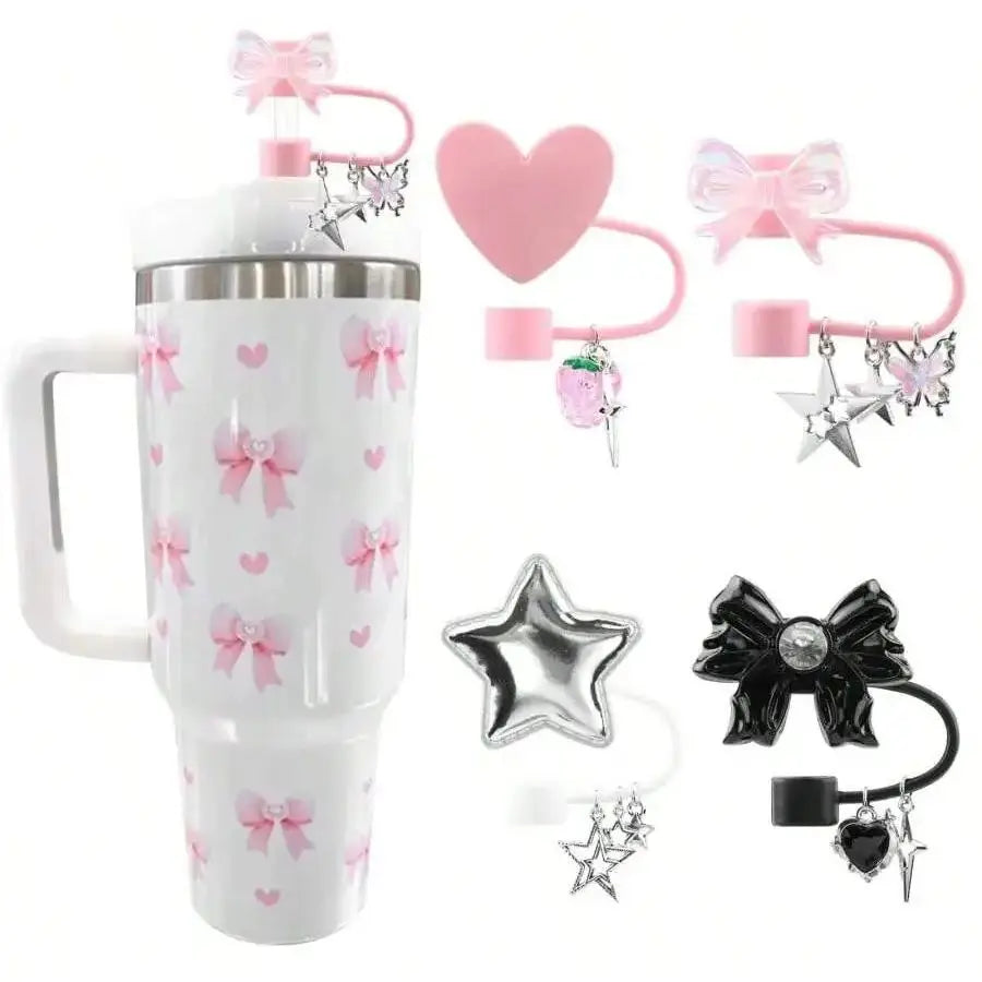 Cute Dust Cover Strawberry Star Pendant Straw Lid Compatible Stanley Qme Combination 1