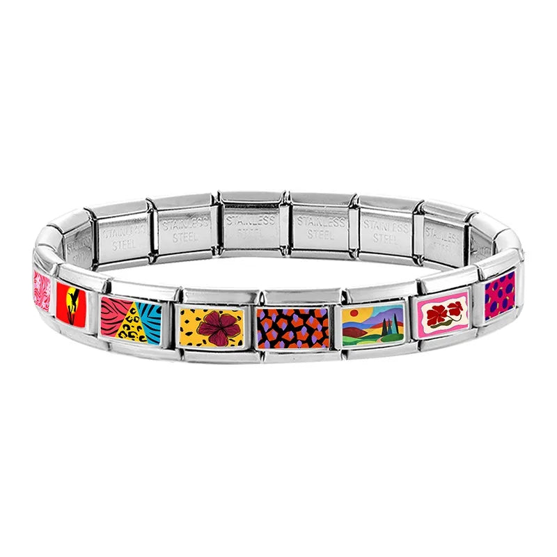 Wholesale Y2K Cartoon Cute Cat Potted Plant Scenery Italian Charm Links Fit 9mm Stainless Steel Bracelet DIY Making Jewelry Gift Qme
