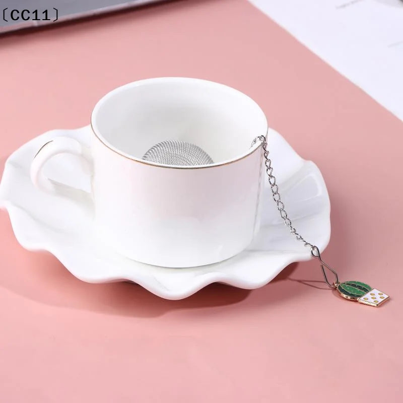 Stainless Steel Tea Infuser Butterfly Bee Heart Plant Chain Filter Qme