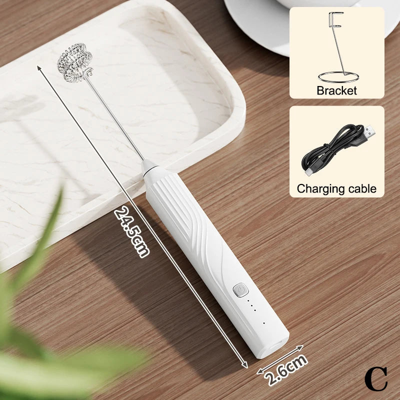 Electric Coffee Milk Foaming Mixer Creamer Whisk Handheld Egg Beater Qme C White