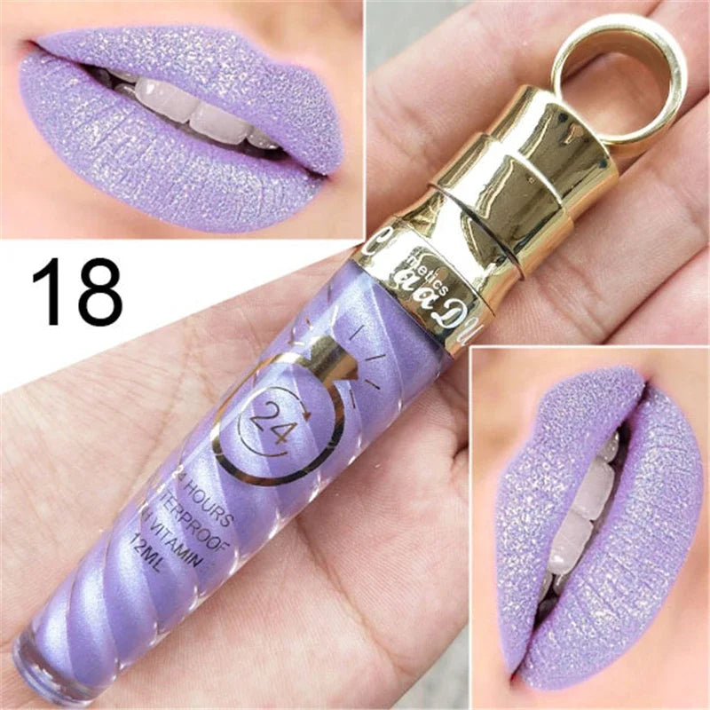 20 Colors Lipstick Waterproof Long Lasting Matte+Shimmer Mental Beauty Lip Gloss Nude Glitter Lip Gloss Beauty Red Lip Tint New Qme 18