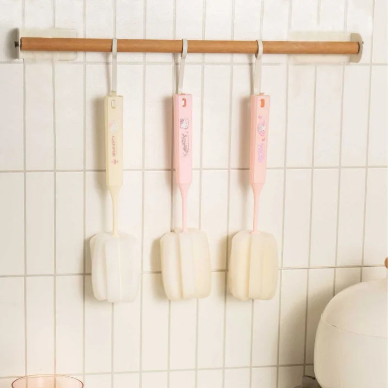 Hello Kitty Kuromi Cup Brush Long-Handled Bottle Brush Sponge Brush for Removing Tea Stains from Every Corner Qme