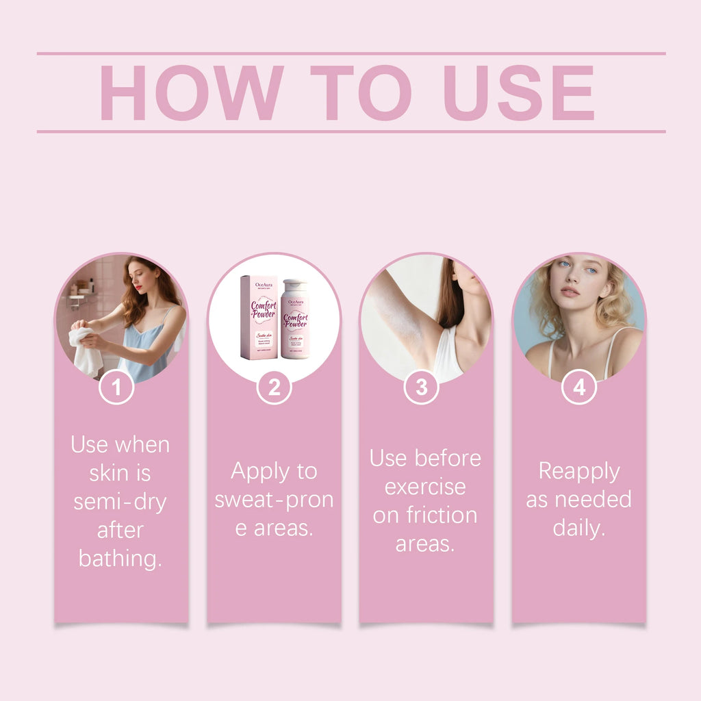OceAura Comfort Powder Sweat Absorbing Long Lasting Skin Freshness Antisticking Formula Multi Scene Use Soothing Body Powder Qme