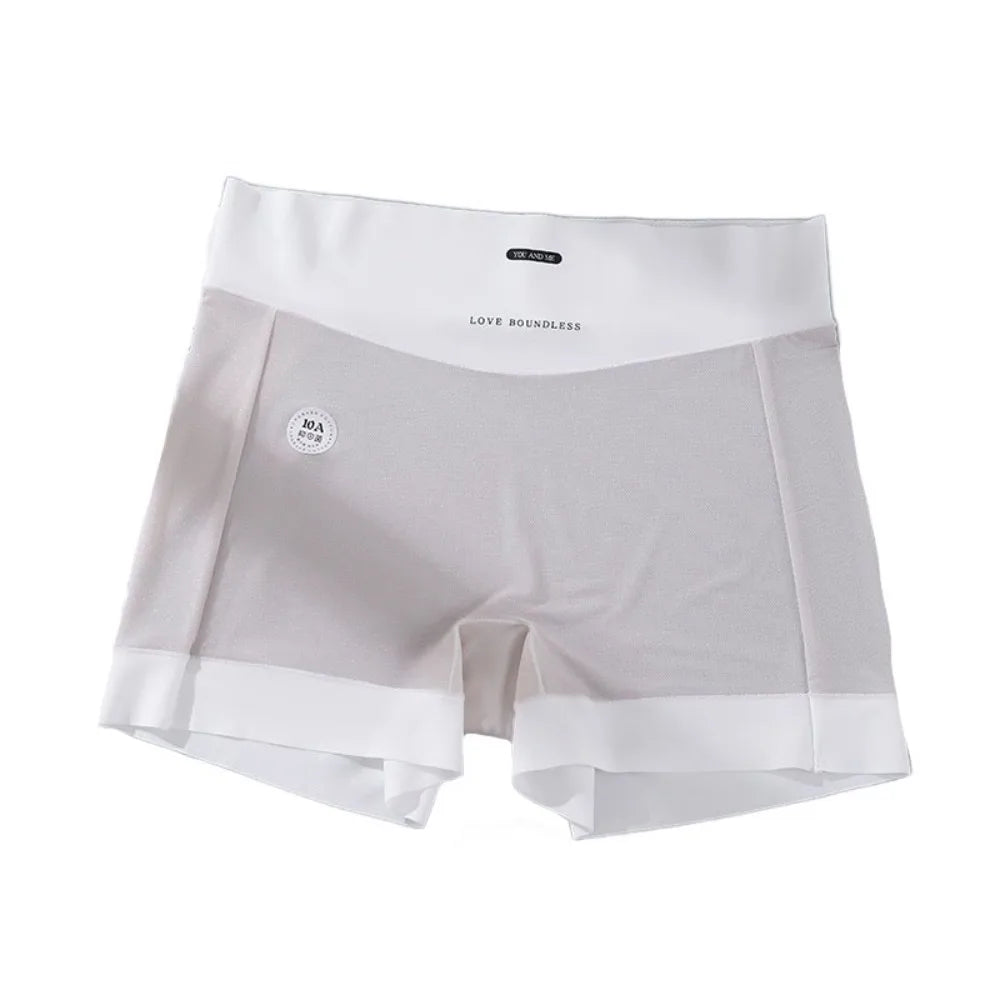 Fashion Thin Ice Silk Panties Large Size Cotton Crotch Women's Briefs Underpants Simple Anti-Glare Shorts Summer Qme Grey 1XL