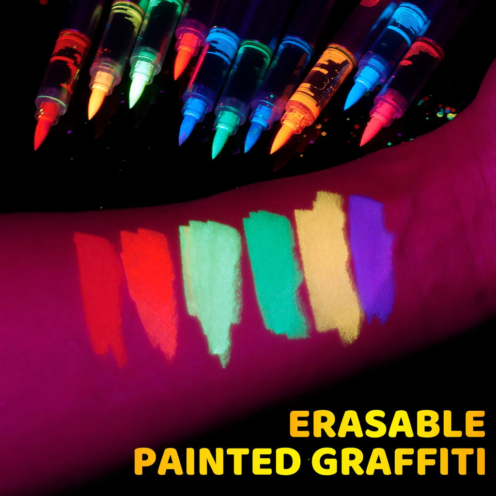 10 Colors UV Glow Face Body Paint Markers Neon Dark Under Black Light Qme