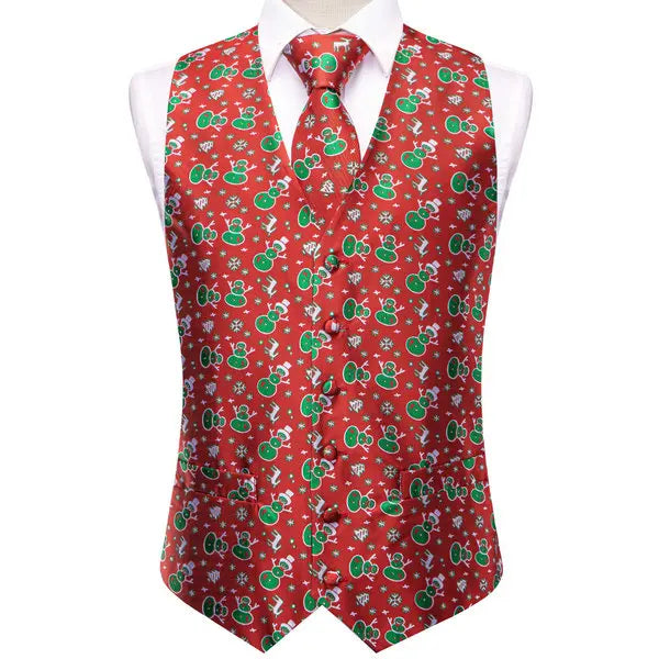 Christmas Colorful Men Vest Tie Pocket Square Cufflinks Set 4 Pieces Xmas Wedding Party Suit Accessories Gifts for Dad Boyfriend Qme MJTZ3073 L