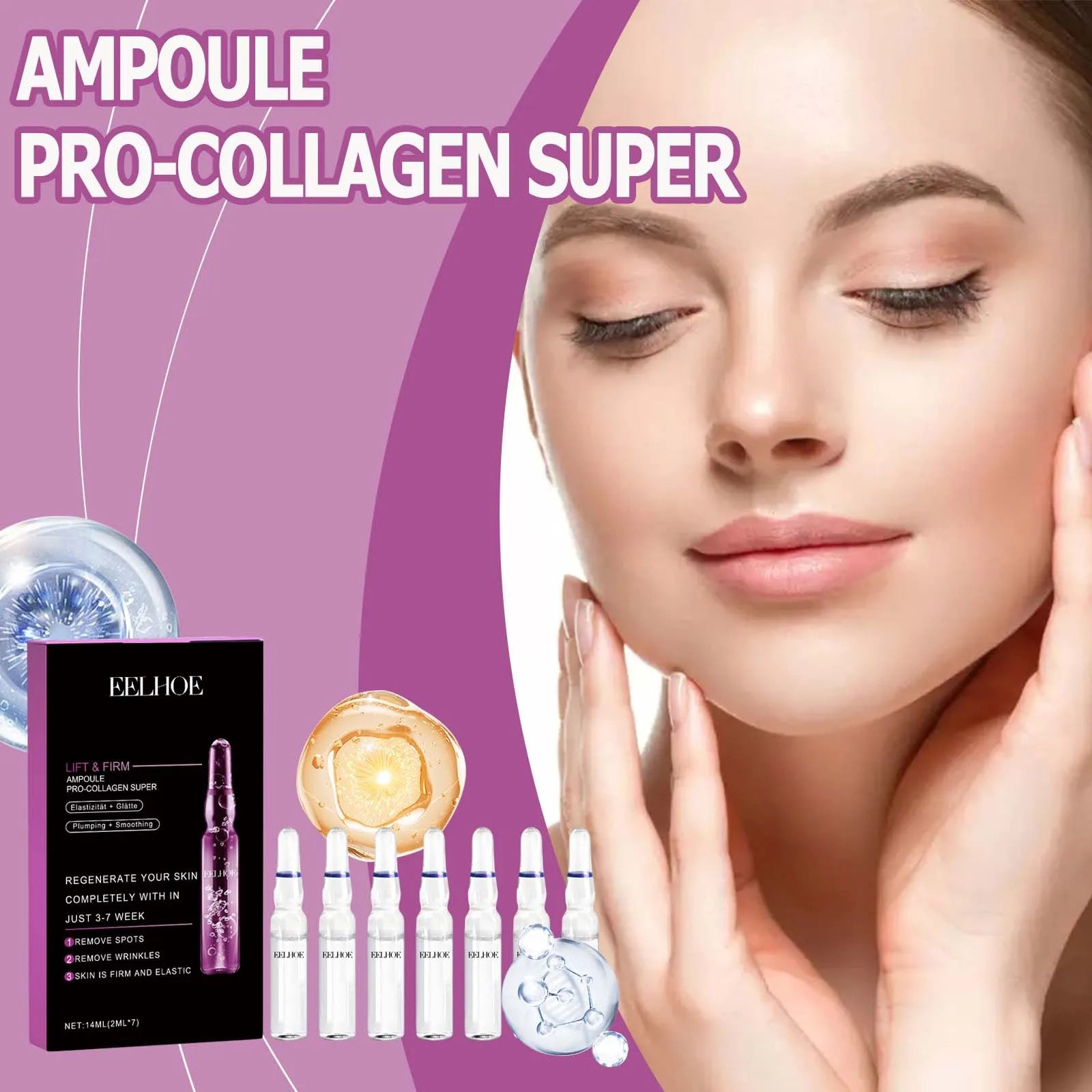 EELHOE Collagen Lifting Facial Serum Anti-Wrinkle Fade Fine Lines Improve Skin Moisturizing Hydrating Ceramide Ampoule Essence Qme