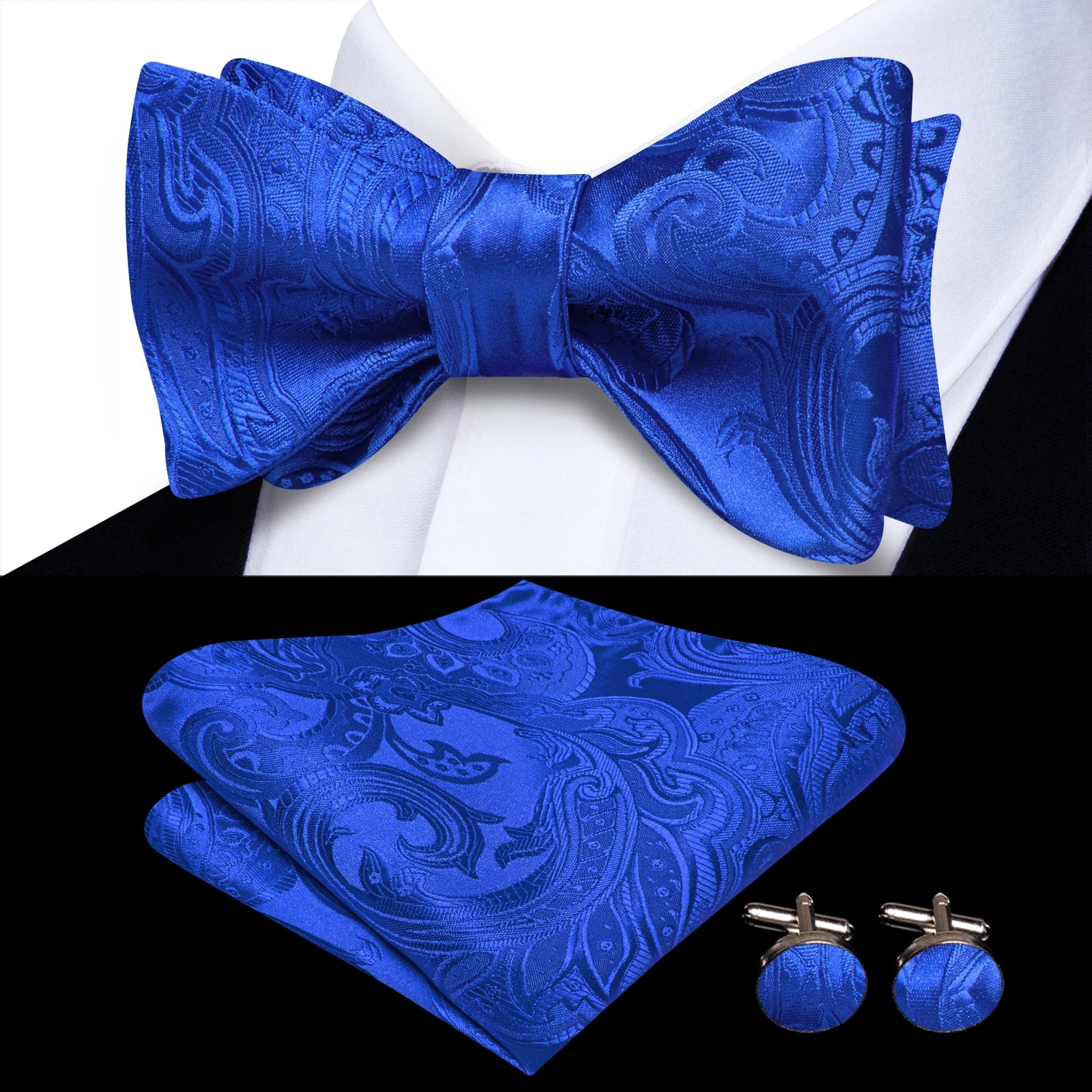 Hi-Tie Classic Bow Ties for Men Butterfly Self-Tied Male Bowtie Pocket Square Cufflinks Set Jacquard Paisley Wedding Event Party Qme HT-LH-2305