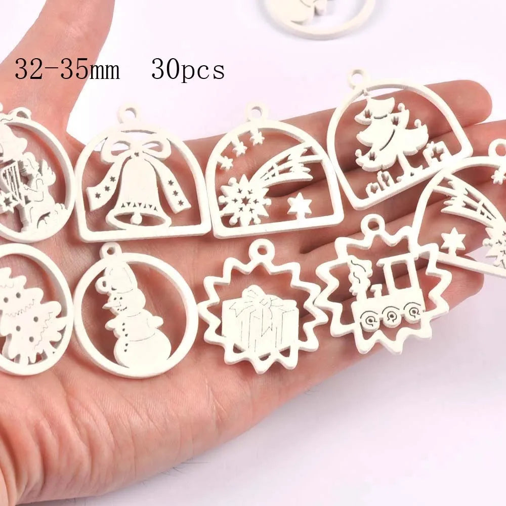 10-50pcs 22-40mm Wood Crafts white christmas trees DIY Scrapbooking For Wooden Ornament Home Decoration Sewing Accessories M2216 Qme 32-35mm 30pcs 1