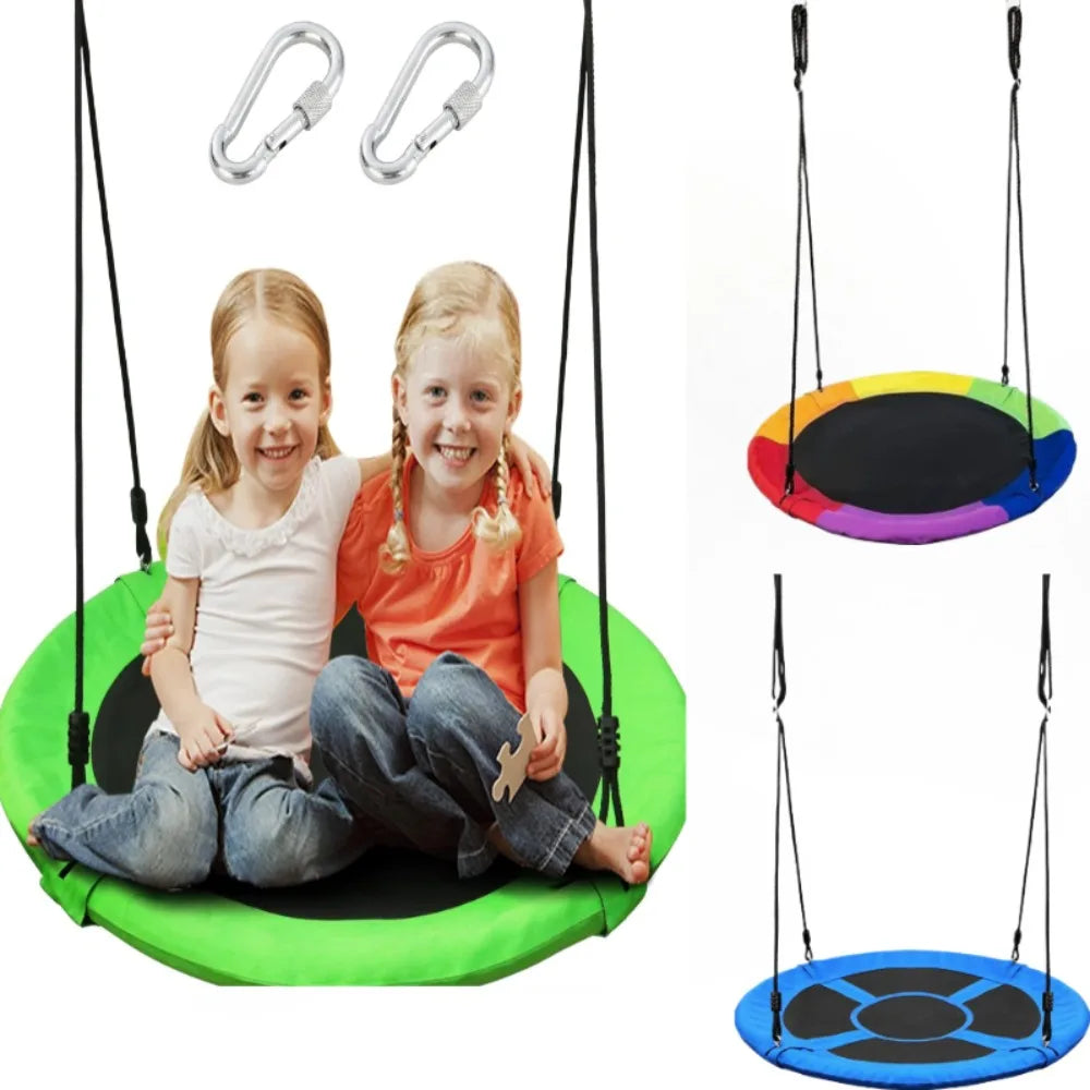 40 Inch Saucer Tree Swing for Kids Adults Outdoor Oxford Waterproof with Tree Hanging Straps Swing Seat Steel Frame Sports Toy Qme