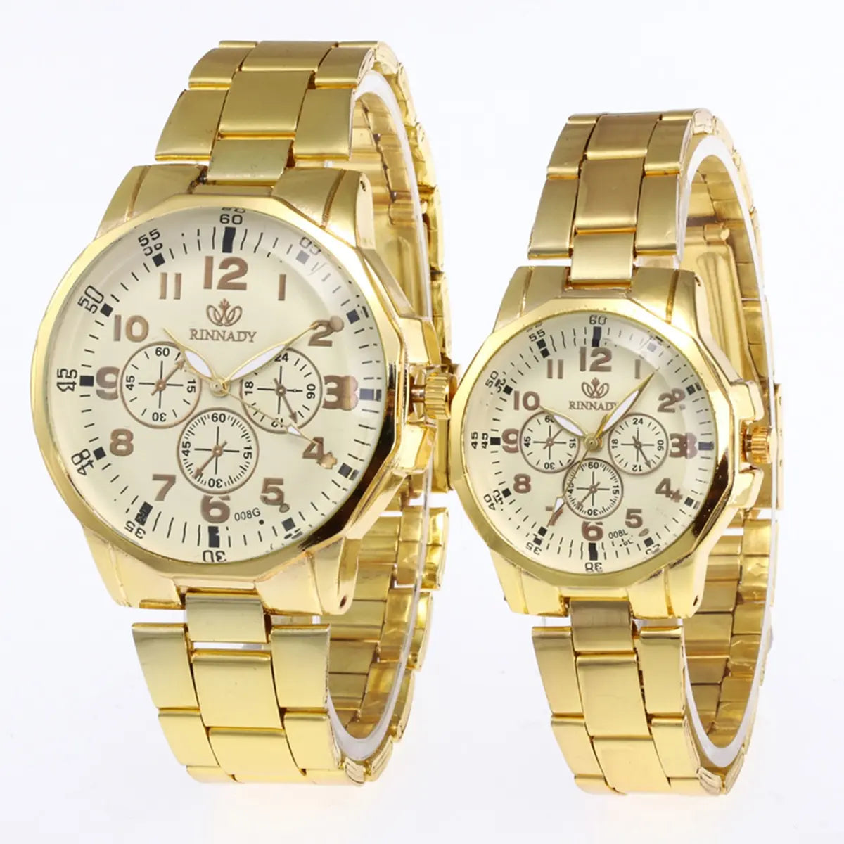 2pcs Classic Simple Quartz Watches Stainless Steel Watch Couple Watch Qme gold