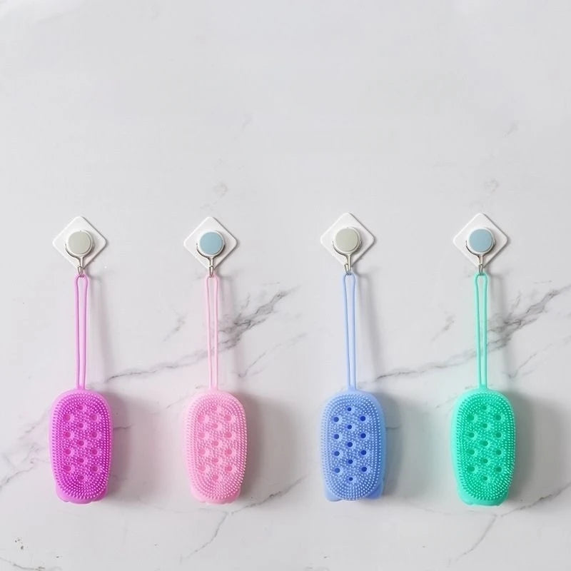 Silicone Shower Sponge Brush Wall Mounted Soap Bubble Bath Brush Double-Sided Massage Cleansing Brush Exfoliating Shower Sponge Qme