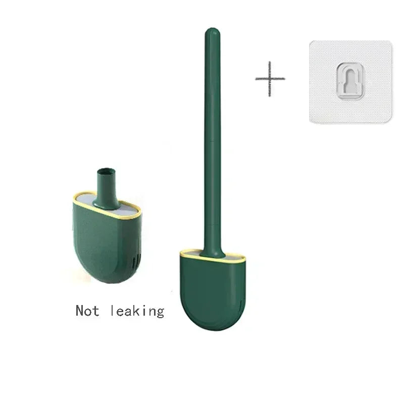 Wall Mounted Silicone Toilet Brush Set Flexible Flat Head Toilet Bowl Cleaner Brush for WC Bathroom Cleaning Dead Ends & Corners Qme green