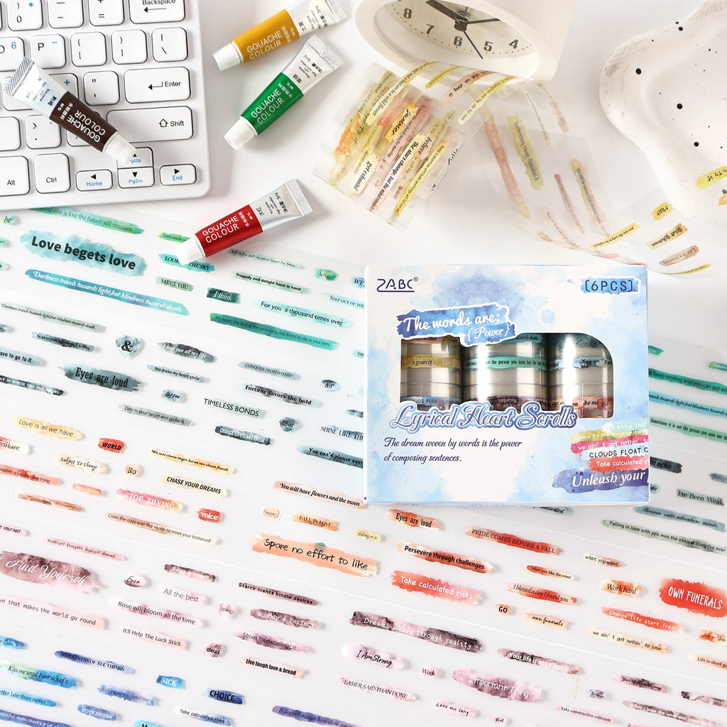 Cartoon English Phrases 50mm*2m Adhesive Tape Set Masking Tapes with Sticky Note Paper for Scrapbooking And Journaling Supplies Qme