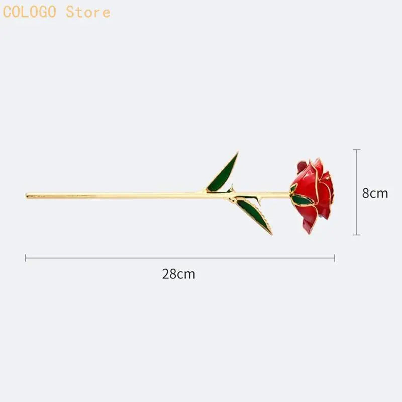 24K Plated Gold Dipped Rose Dried Flower Box Dispaly Stand Qme