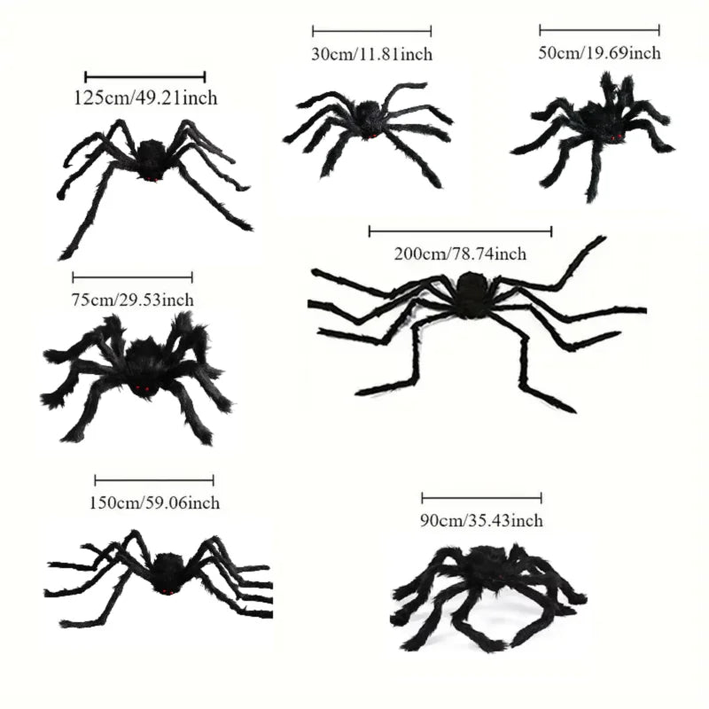 Big Plush Spider Halloween Decoration Scary Lifelike Plush Spider Cobweb Ghost Festival Prop Haunted House Garden Party Decor Qme