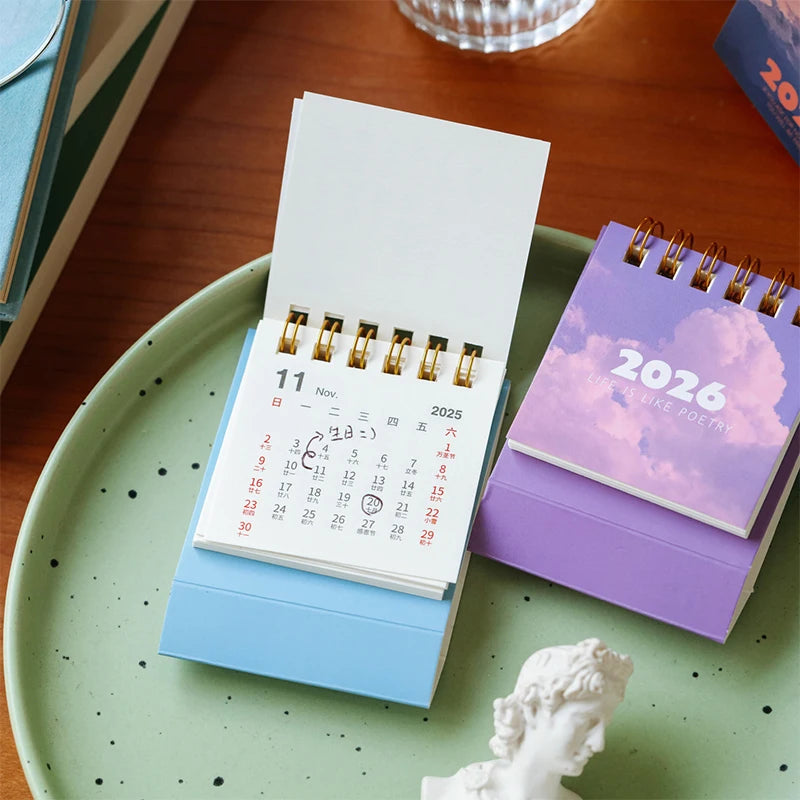 2026 Landscape Mini Desk Calendar Creative Coil Planner Desktop Qme
