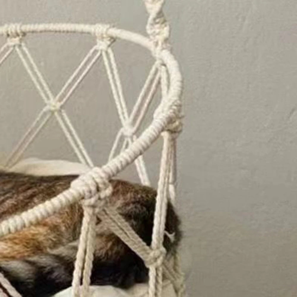 1PC Winter Hand-Woven Kitten Hammock Hanging Cat Bed Bohemian Belt Hanging Kit Upholstery Cat Litter Qme