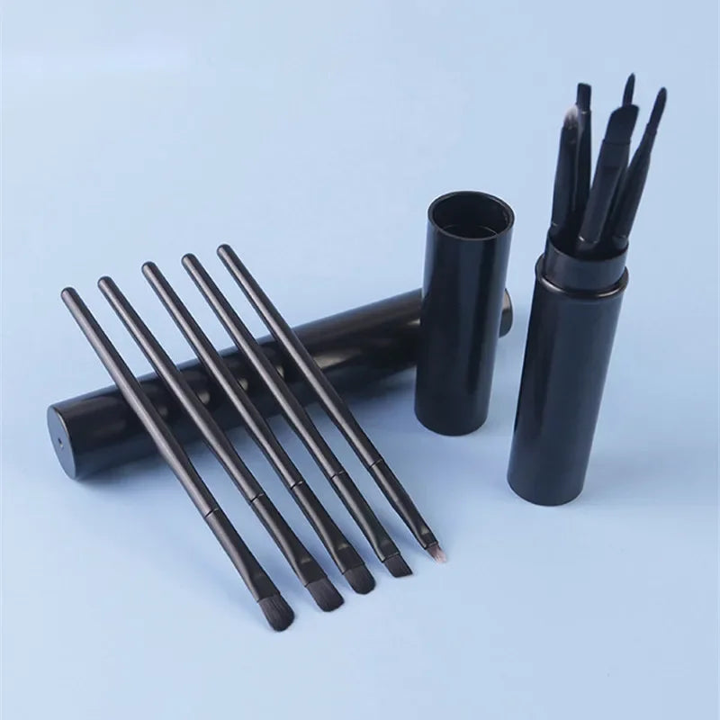 5pcs/set Makeup Brushes In Barrels Portable Set Eye Shadow Brushes Eyebrow Brush Lip Brush Nose Shadow Brush Face Makeup Brushes Qme